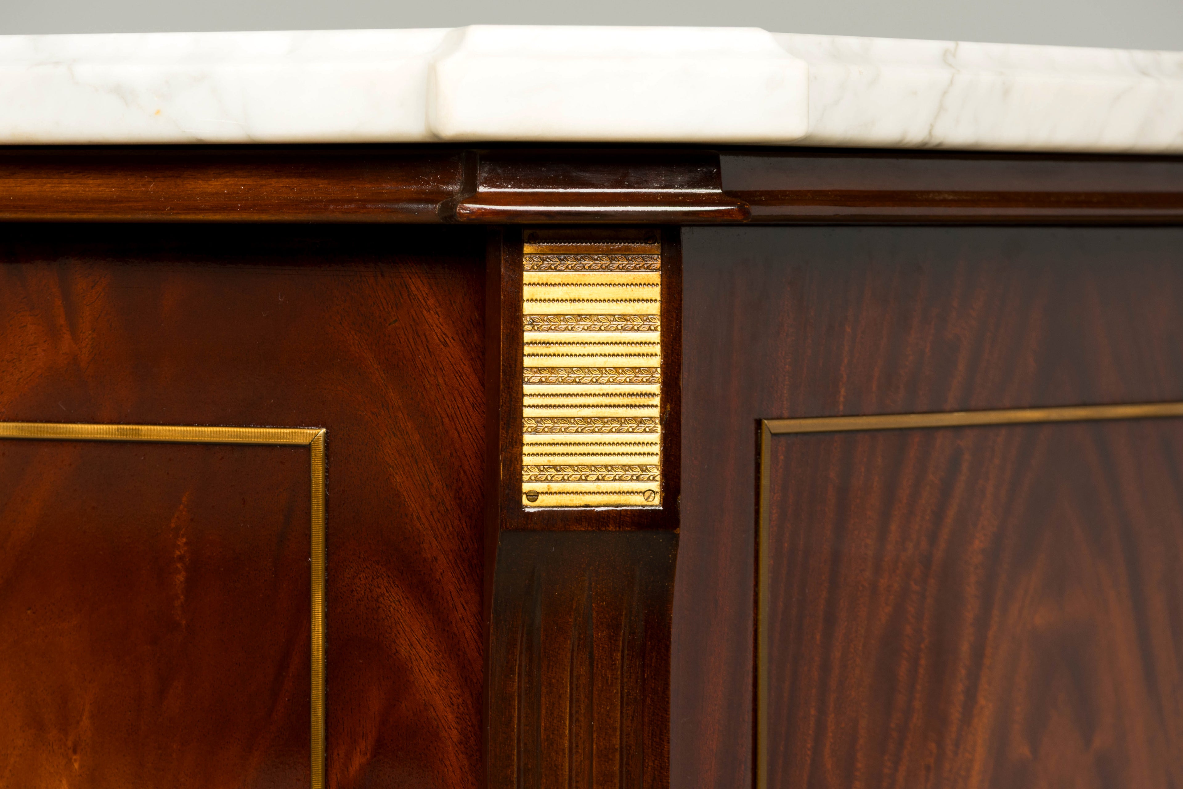 Mid 20th Century French Louis XVI Style Mahogany Sideboard Buffet with Carrara Marble Top