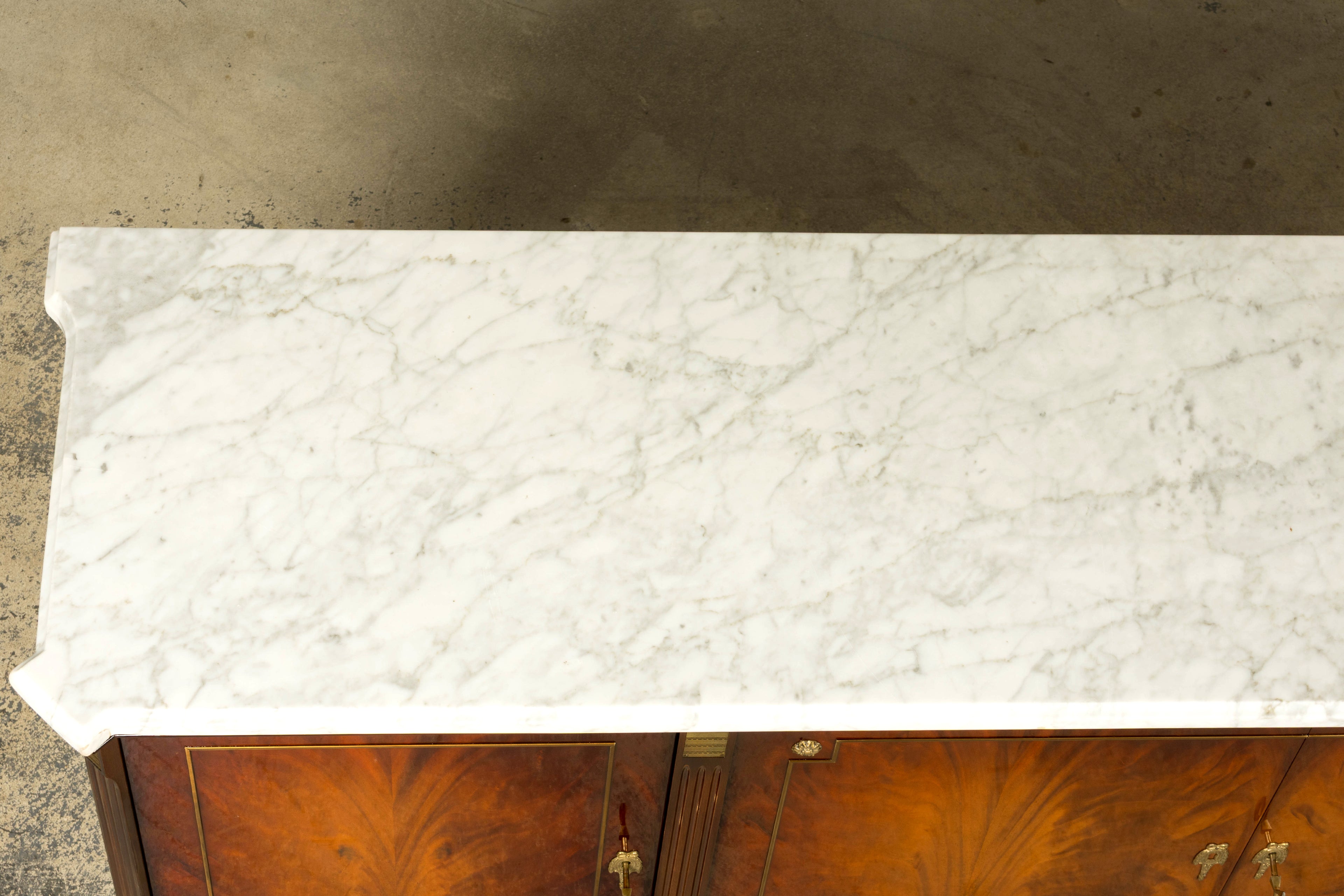 Mid 20th Century French Louis XVI Style Mahogany Sideboard Buffet with Carrara Marble Top