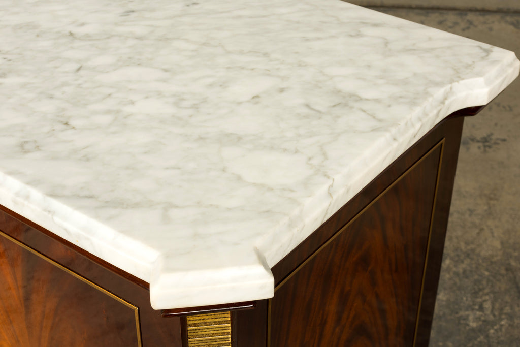 Mid 20th Century French Louis XVI Style Mahogany Sideboard Buffet with Carrara Marble Top