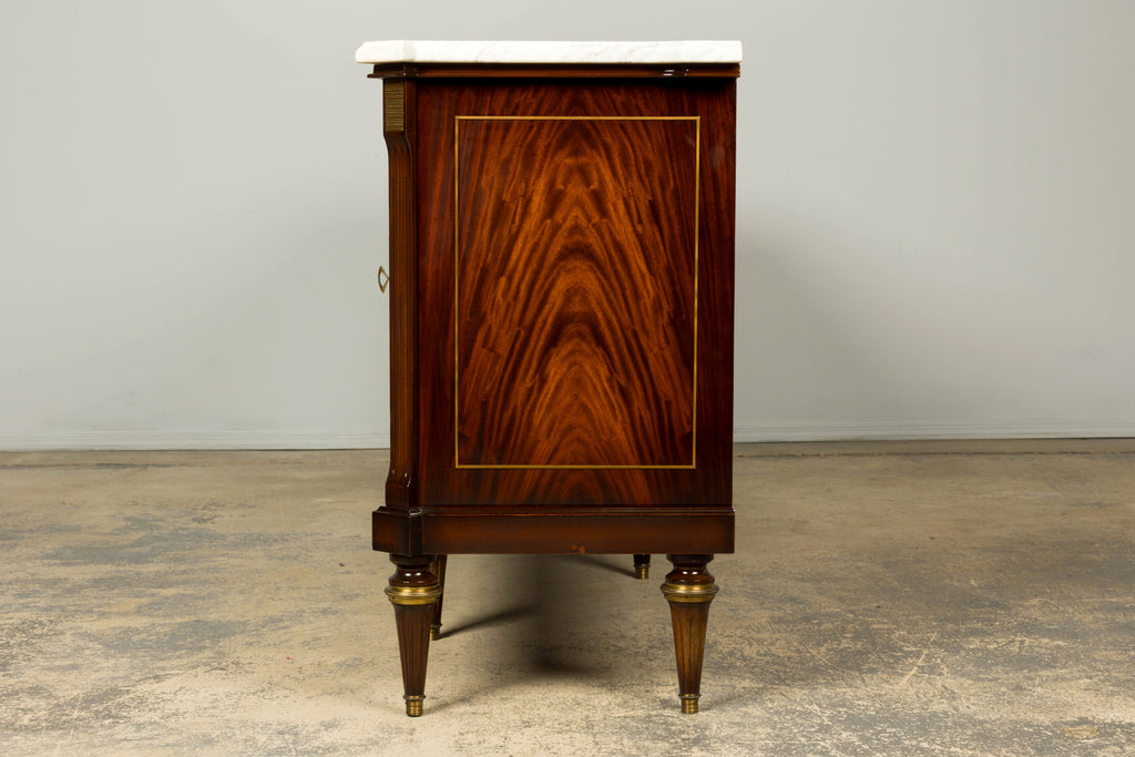 Mid 20th Century French Louis XVI Style Mahogany Sideboard Buffet with Carrara Marble Top