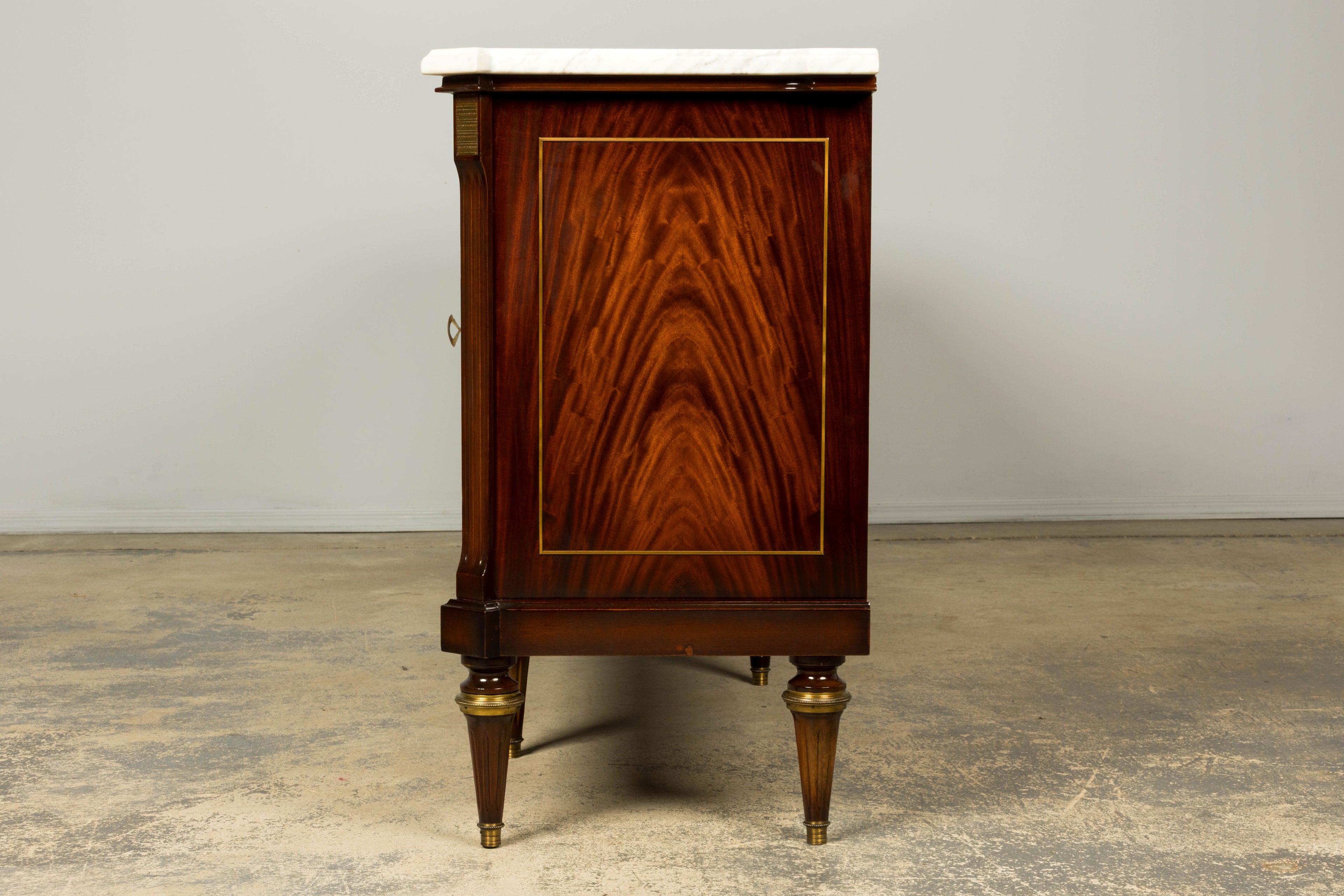 Mid 20th Century French Louis XVI Style Mahogany Sideboard Buffet with Carrara Marble Top
