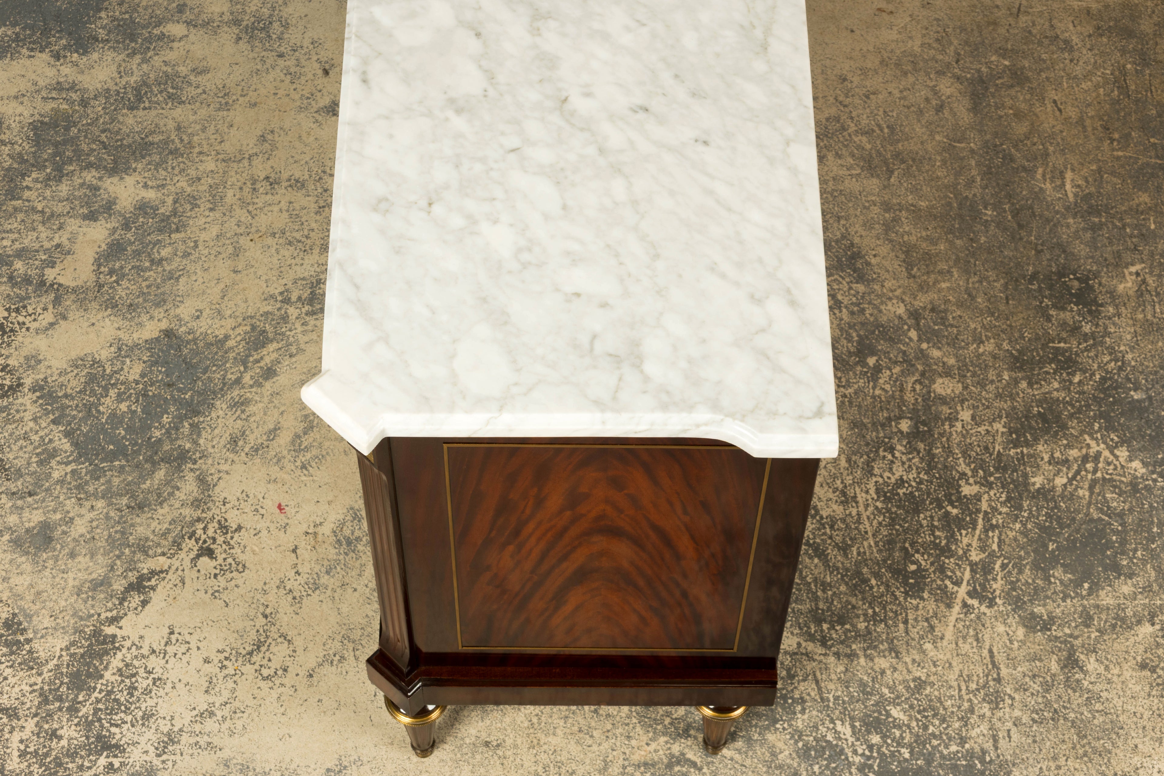 Mid 20th Century French Louis XVI Style Mahogany Sideboard Buffet with Carrara Marble Top