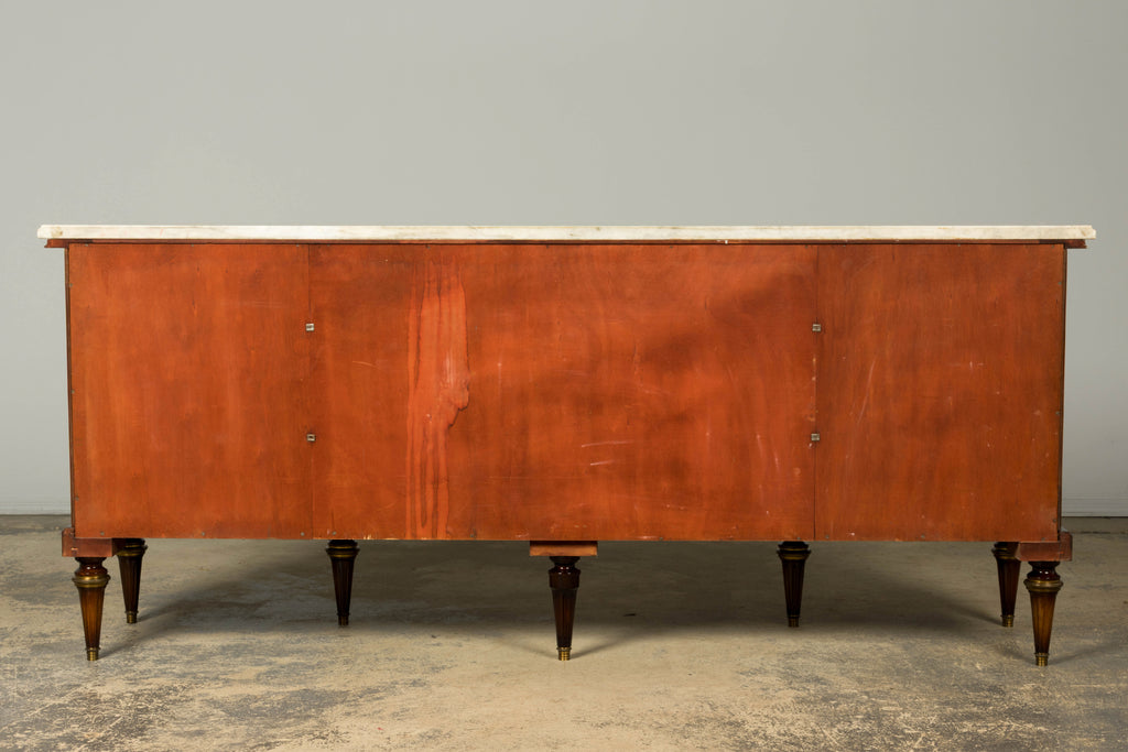 Mid 20th Century French Louis XVI Style Mahogany Sideboard Buffet with Carrara Marble Top