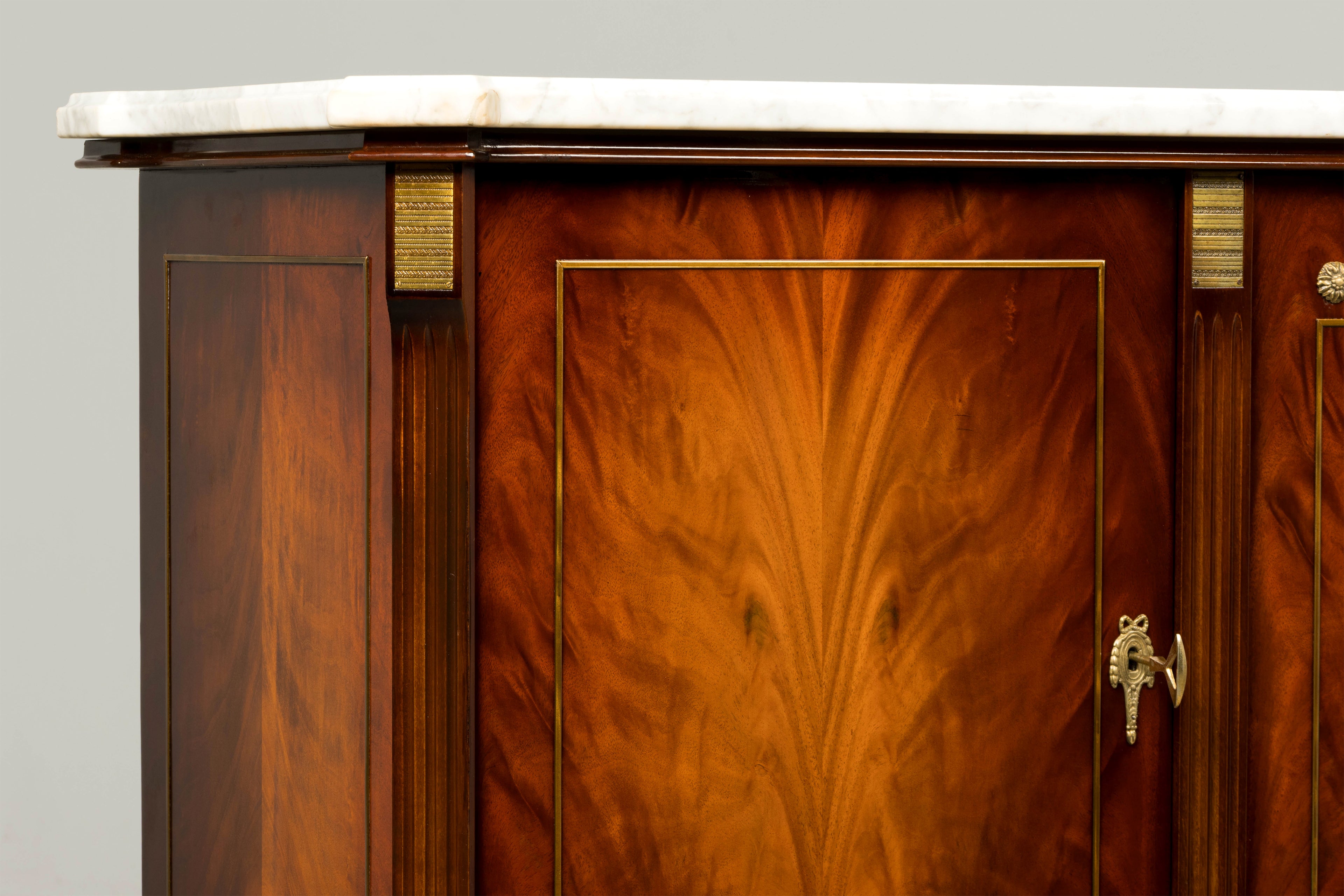 Mid 20th Century French Louis XVI Style Mahogany Sideboard Buffet with Carrara Marble Top