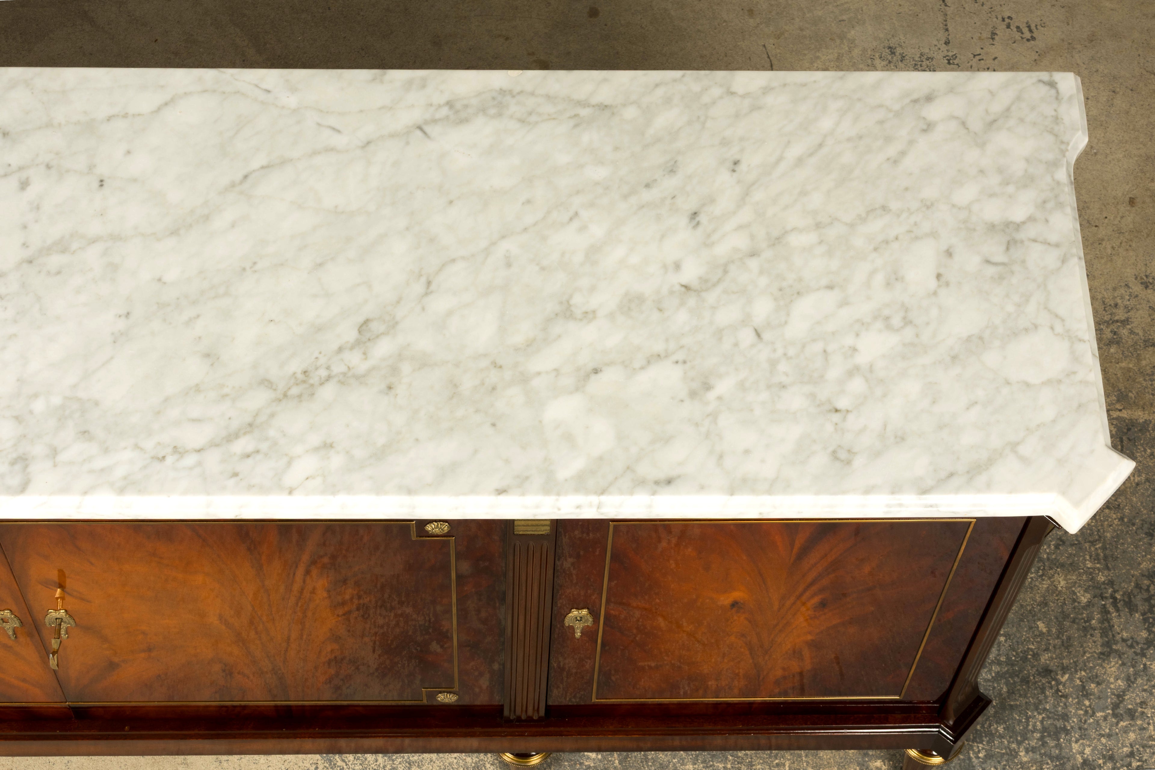 Mid 20th Century French Louis XVI Style Mahogany Sideboard Buffet with Carrara Marble Top