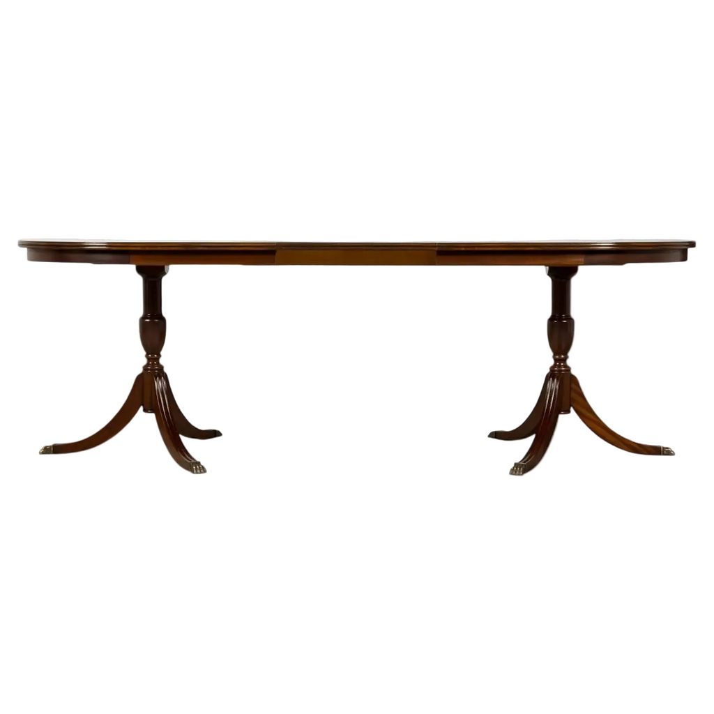 Mid-Century English Georgian Style Mahogany Double Pedestal Extendable Dining Table