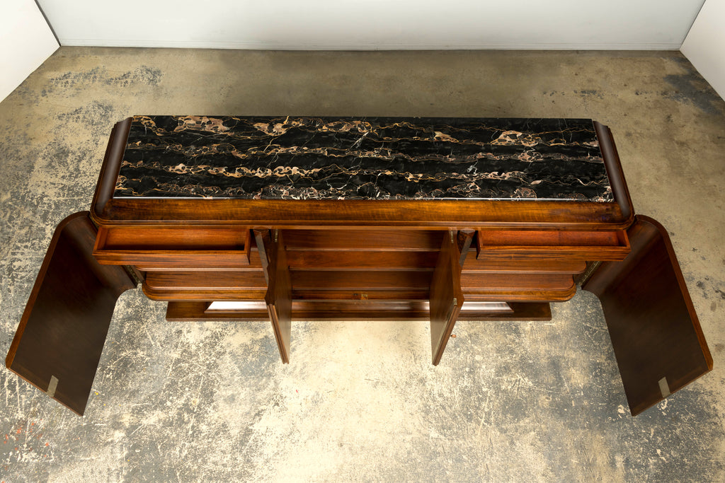 1940s Monumental Sideboard by A. Bicchierini, Burl Wood & Marble, Provence