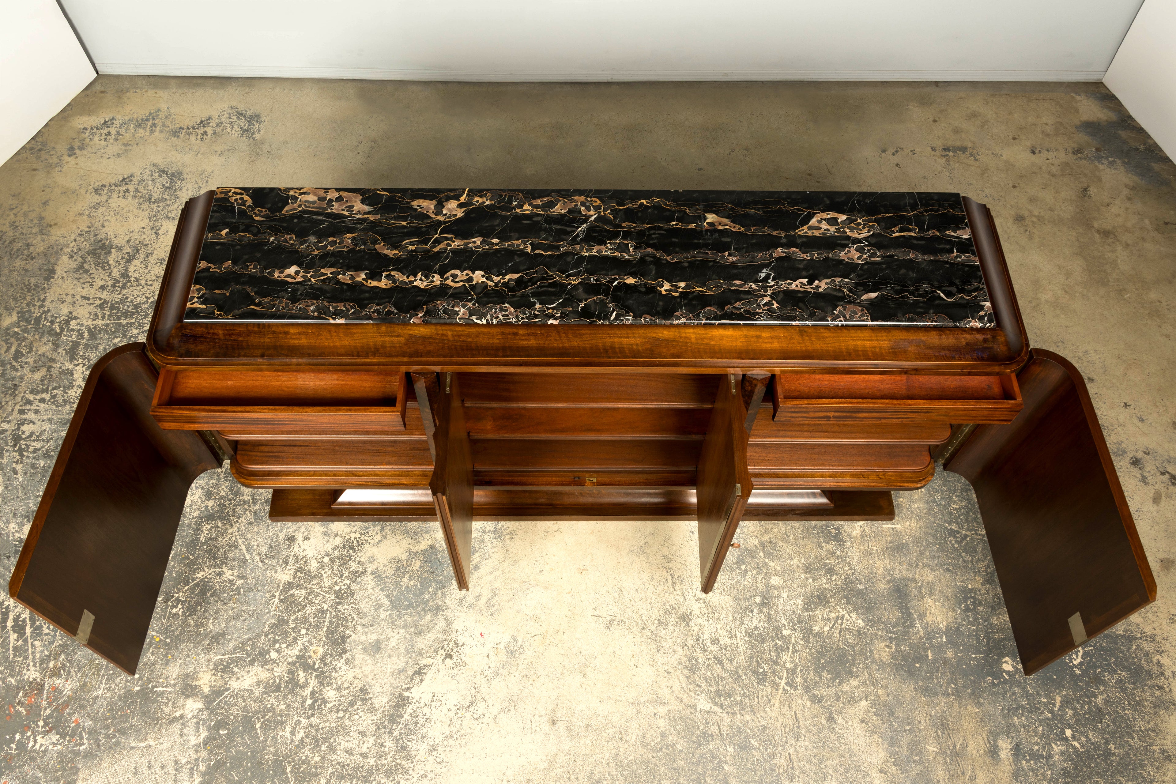 1940s Monumental Sideboard by A. Bicchierini, Burl Wood & Marble, Provence