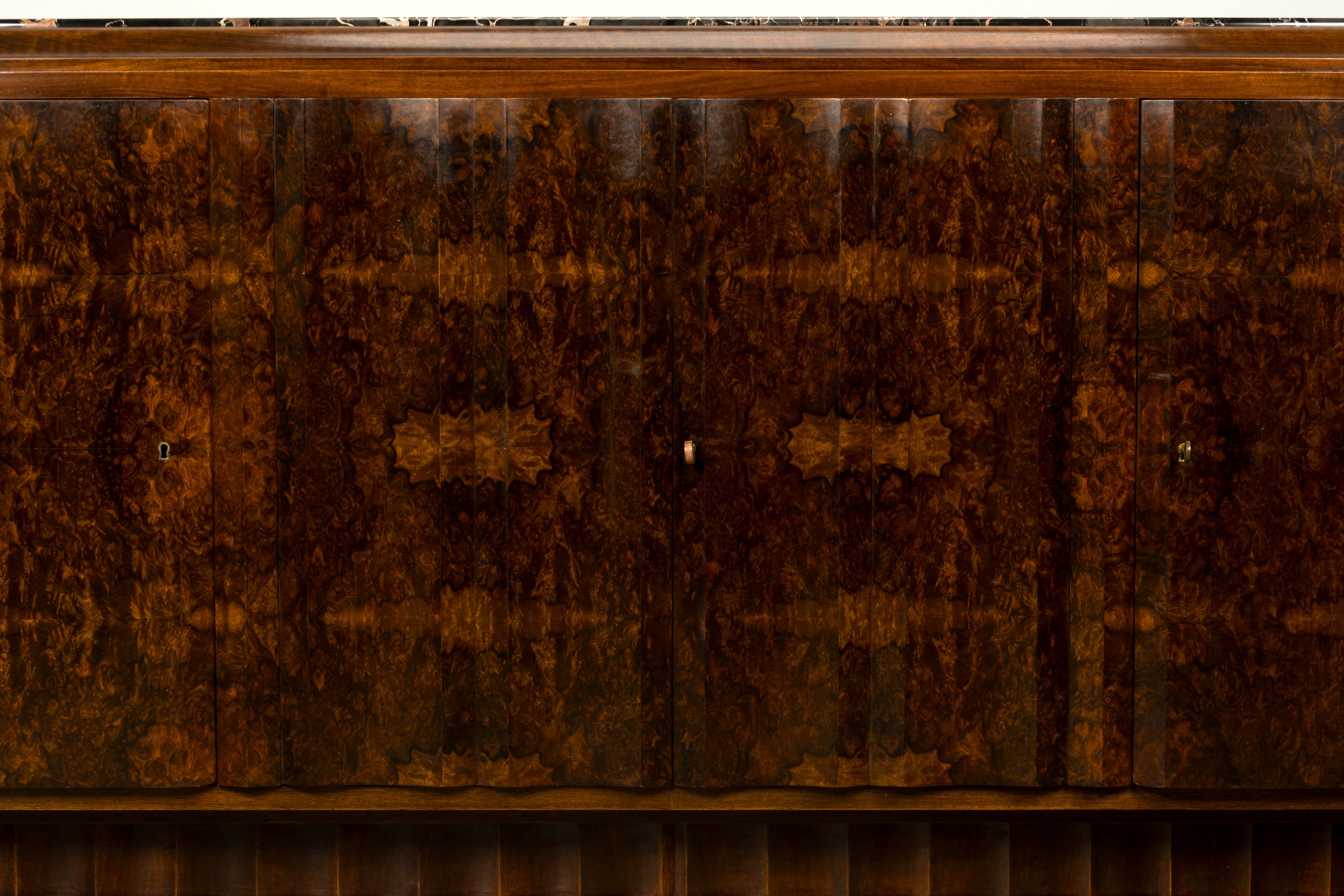 1940s Monumental Sideboard by A. Bicchierini, Burl Wood & Marble, Provence
