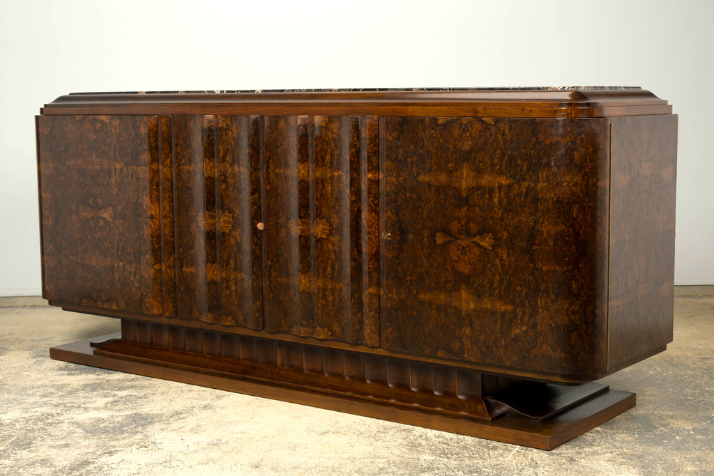 1940s Monumental Sideboard by A. Bicchierini, Burl Wood & Marble, Provence