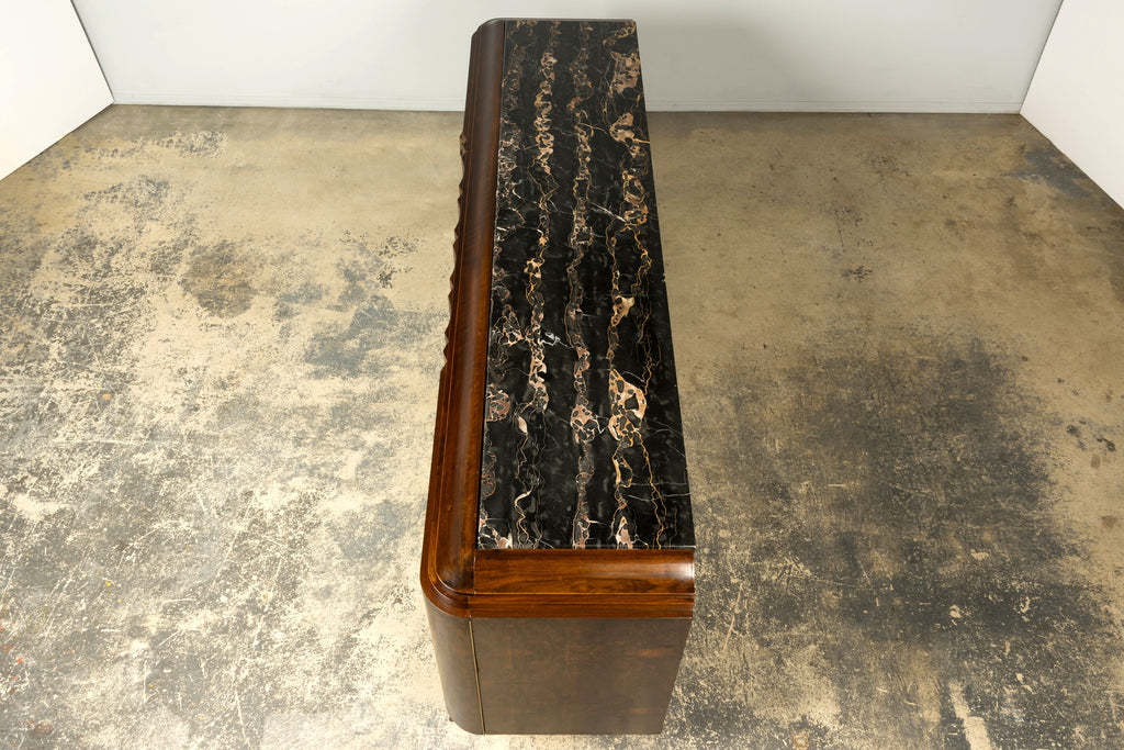 1940s Monumental Sideboard by A. Bicchierini, Burl Wood & Marble, Provence