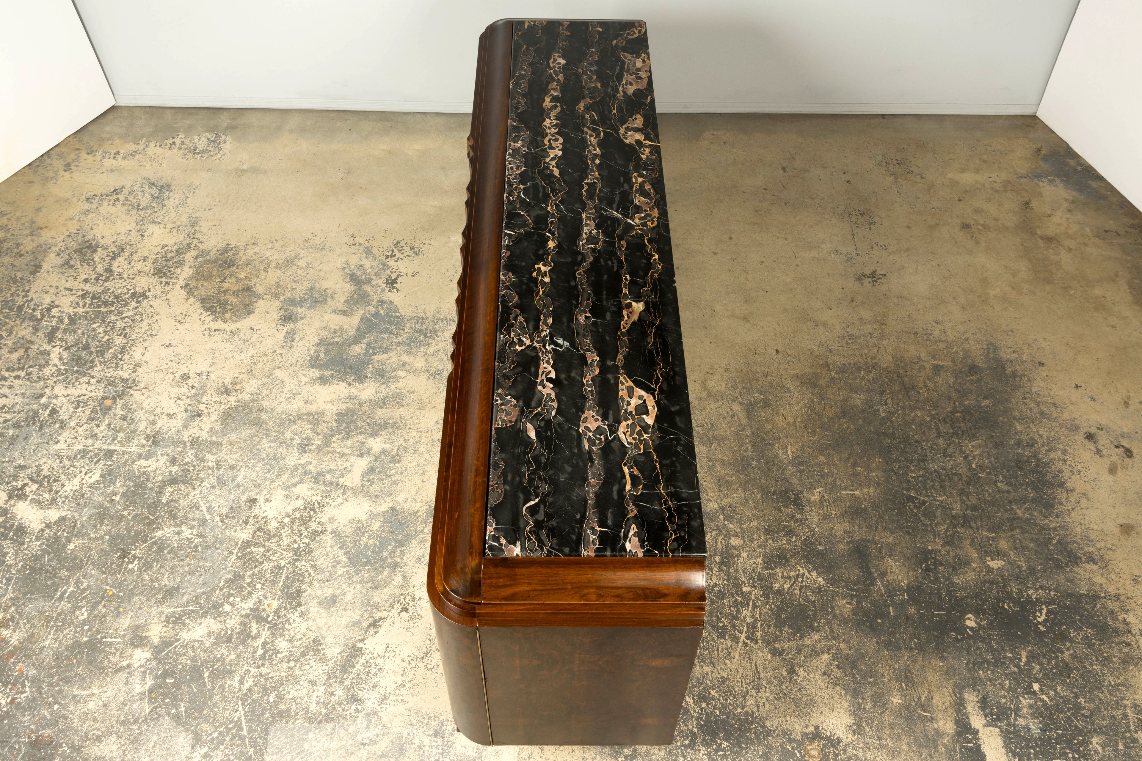1940s Monumental Sideboard by A. Bicchierini, Burl Wood & Marble, Provence