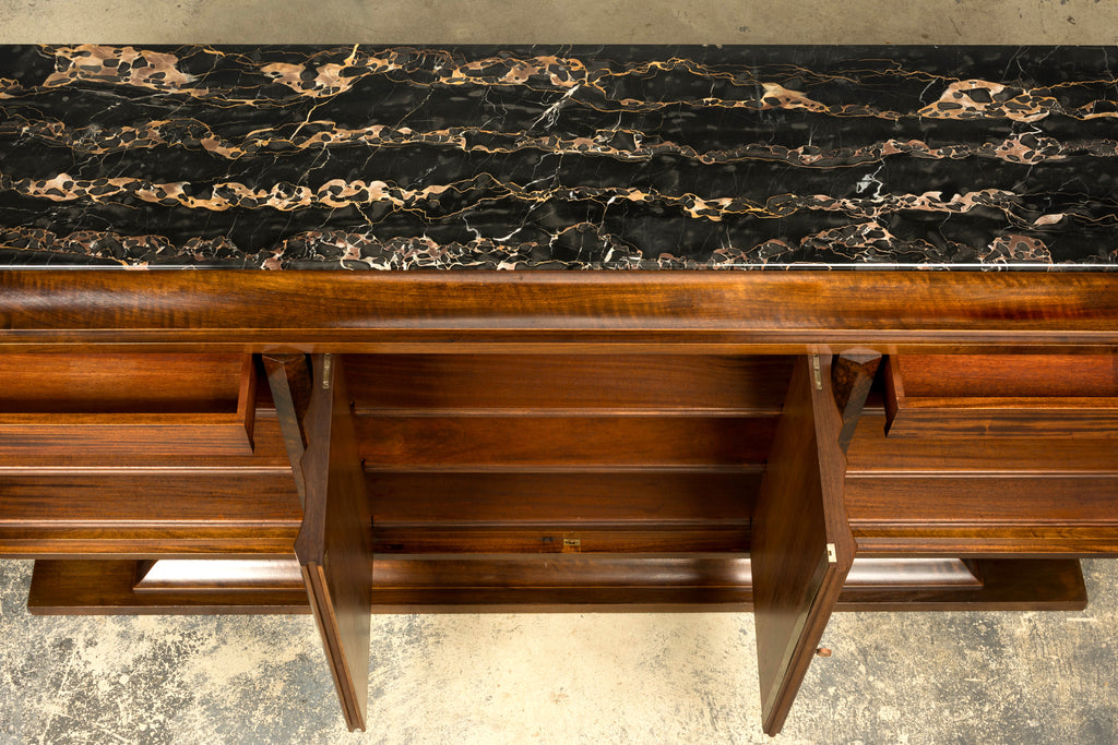 1940s Monumental Sideboard by A. Bicchierini, Burl Wood & Marble, Provence