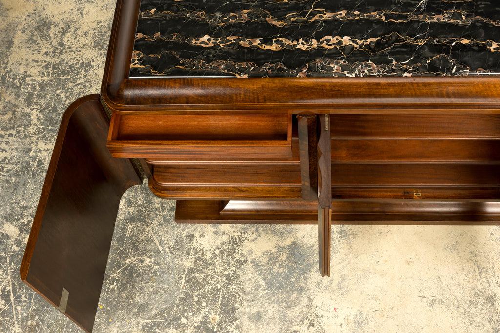 1940s Monumental Sideboard by A. Bicchierini, Burl Wood & Marble, Provence