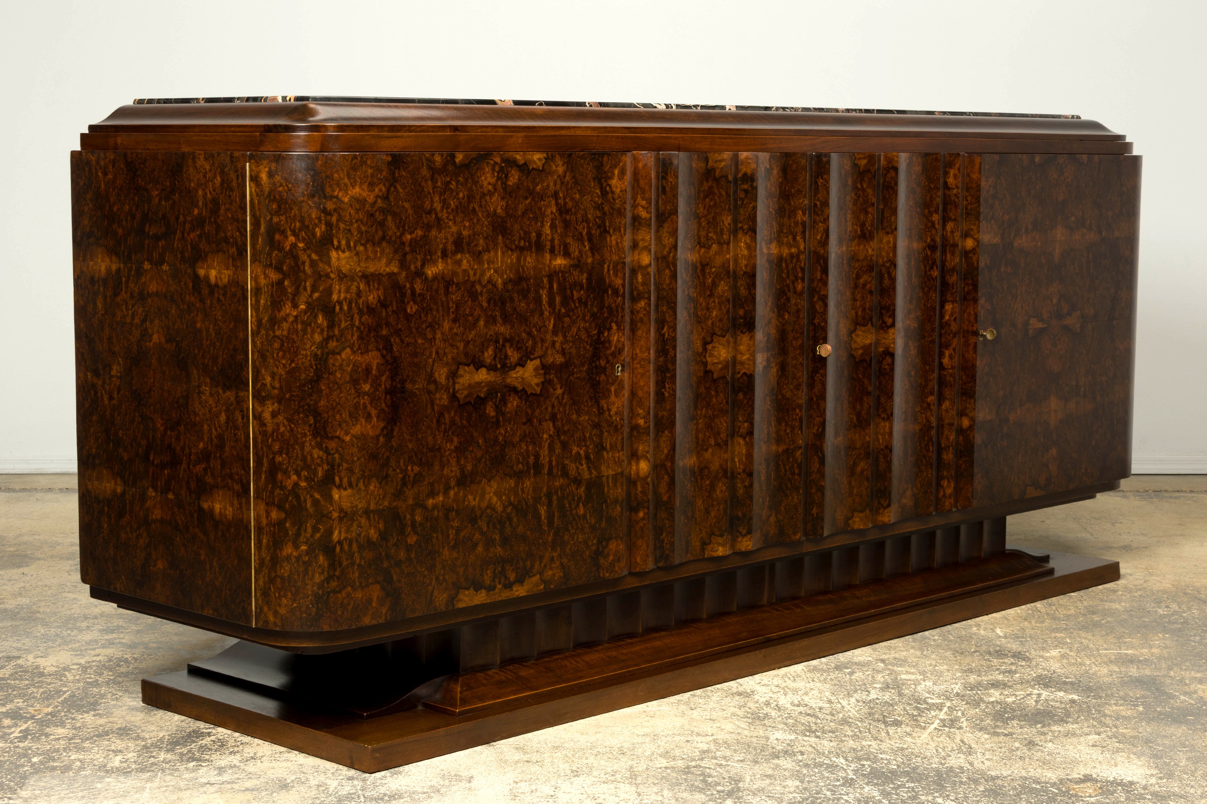 1940s Monumental Sideboard by A. Bicchierini, Burl Wood & Marble, Provence