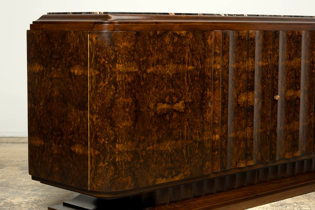 1940s Monumental Sideboard by A. Bicchierini, Burl Wood & Marble, Provence