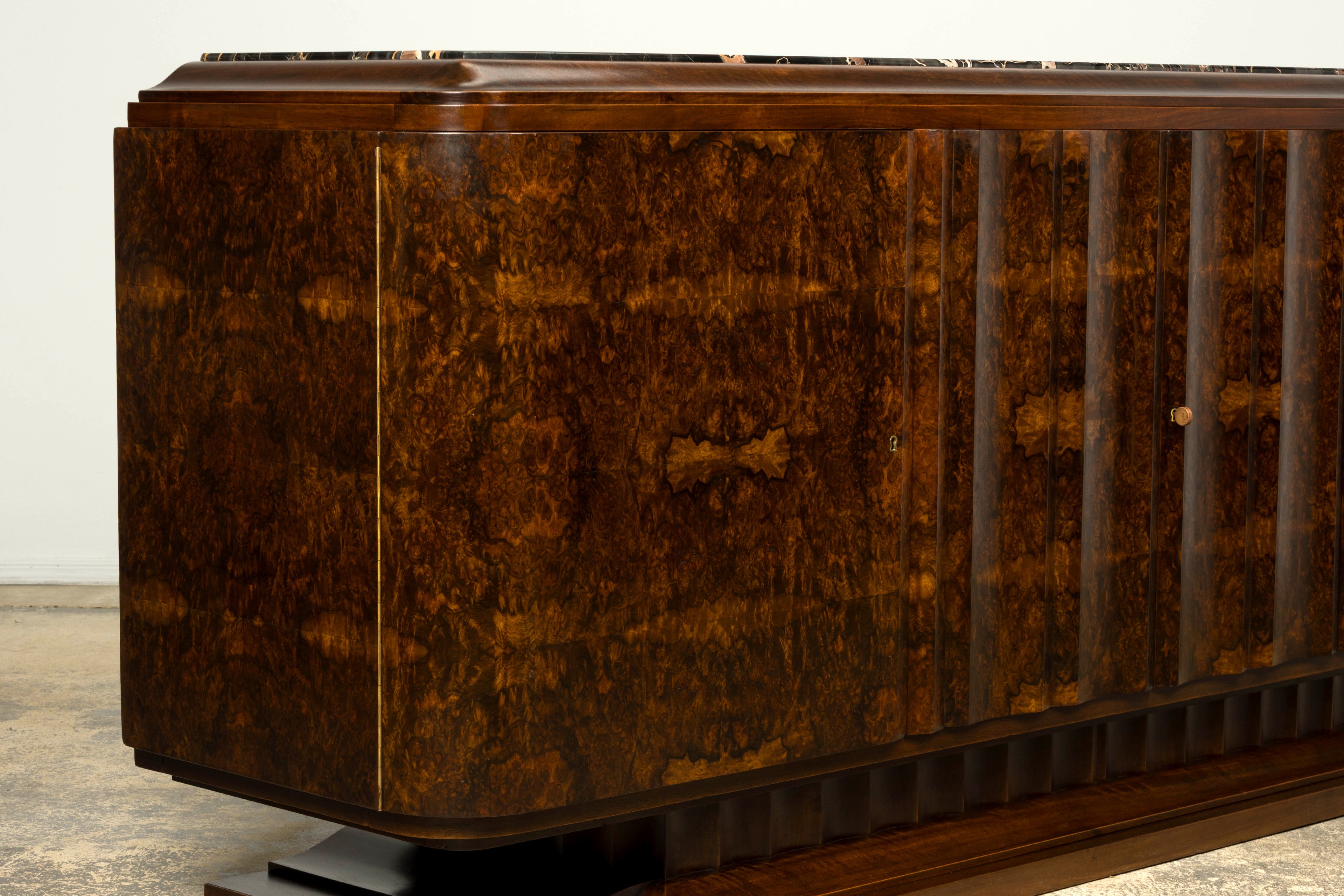1940s Monumental Sideboard by A. Bicchierini, Burl Wood & Marble, Provence