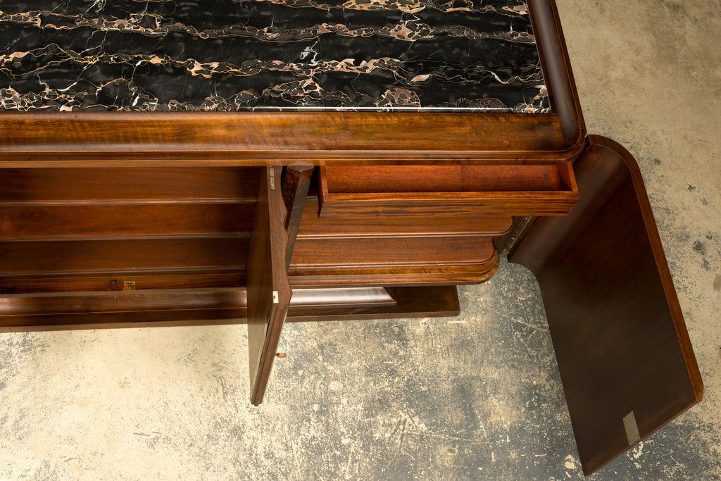 1940s Monumental Sideboard by A. Bicchierini, Burl Wood & Marble, Provence