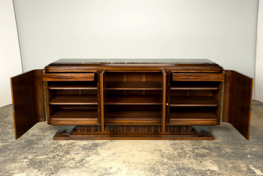 1940s Monumental Sideboard by A. Bicchierini, Burl Wood & Marble, Provence