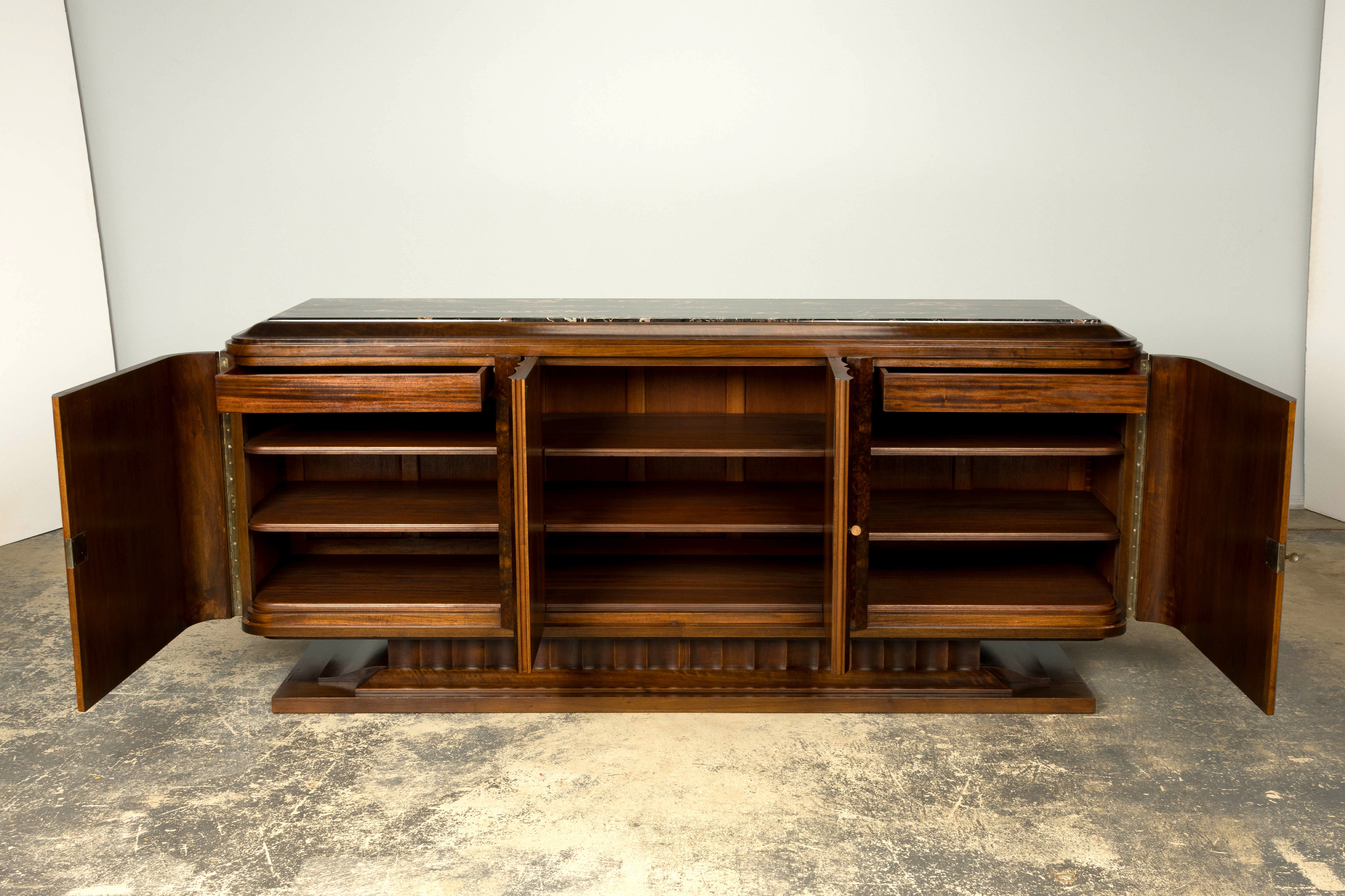 1940s Monumental Sideboard by A. Bicchierini, Burl Wood & Marble, Provence