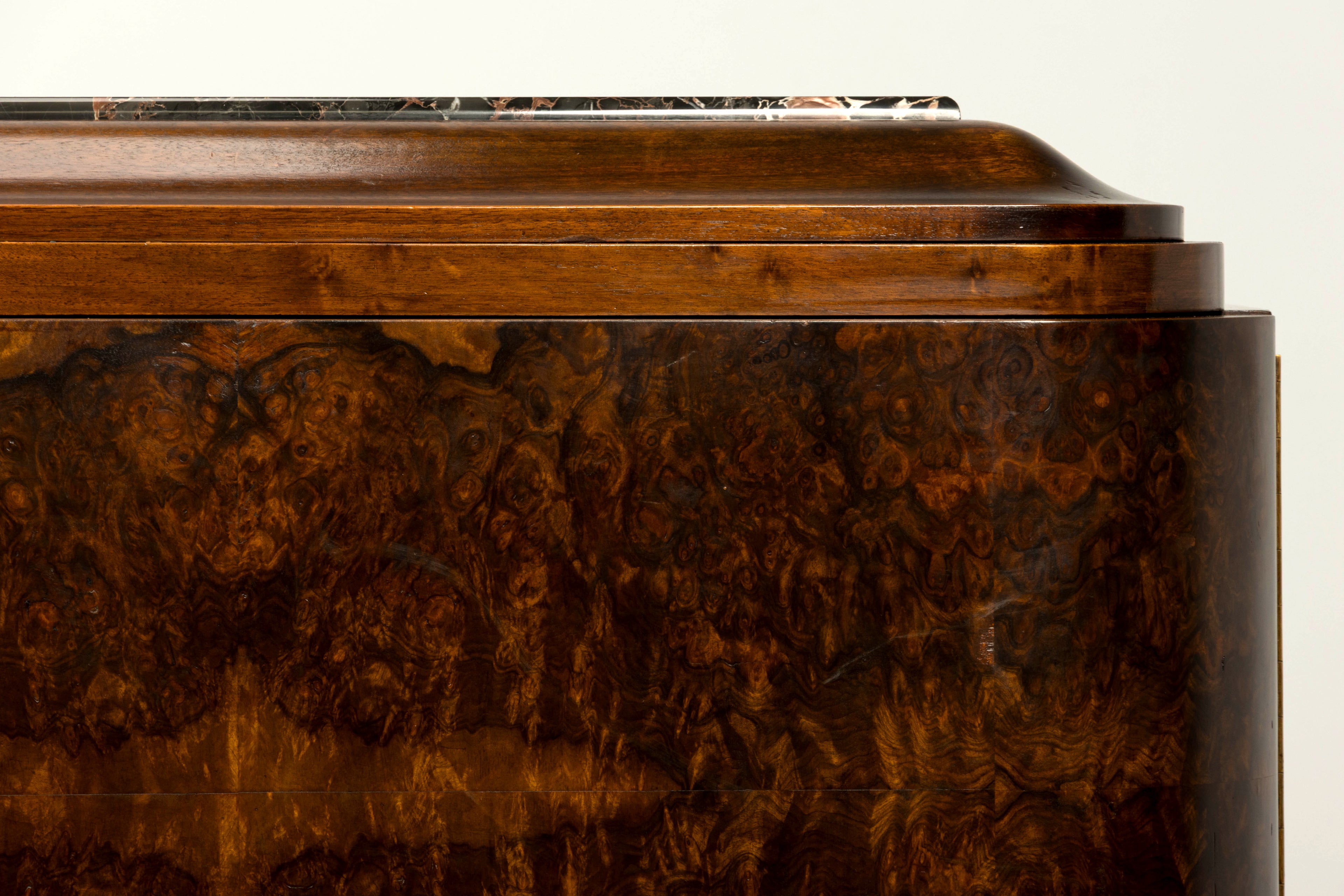 1940s Monumental Sideboard by A. Bicchierini, Burl Wood & Marble, Provence