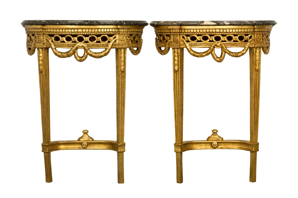 Pair of 18th Century French Louis XVI Giltwood Demilune Console Tables
