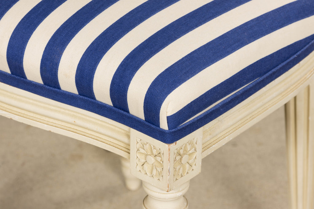 Pair of Antique French Louis XVI Style Painted Side Chairs in Blue Stripe