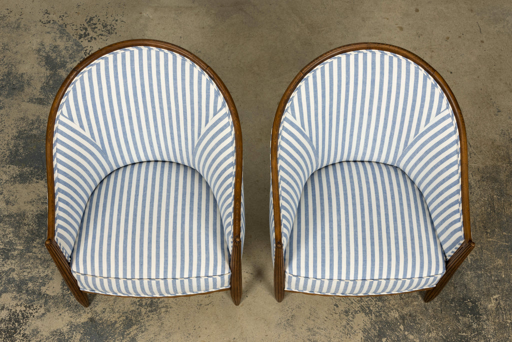 Pair of French Art Deco Maple Gondola Barrel Chairs, Provence, circa 1925
