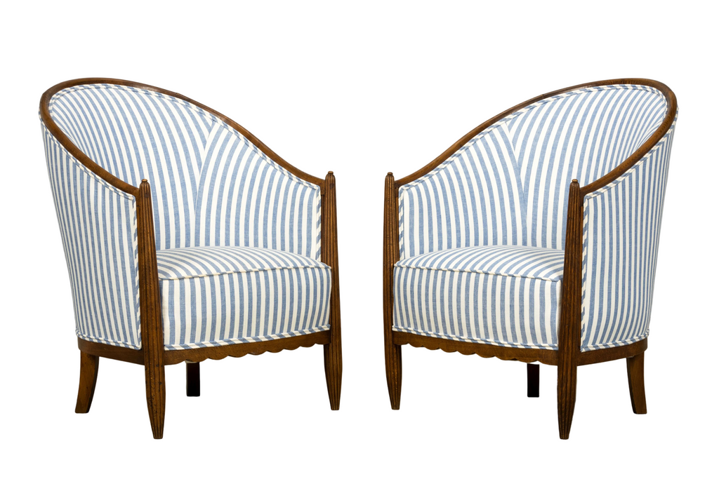 Pair of French Art Deco Maple Gondola Barrel Chairs, Provence, circa 1925
