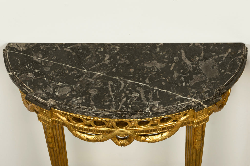 Pair of 18th Century French Louis XVI Giltwood Demilune Console Tables