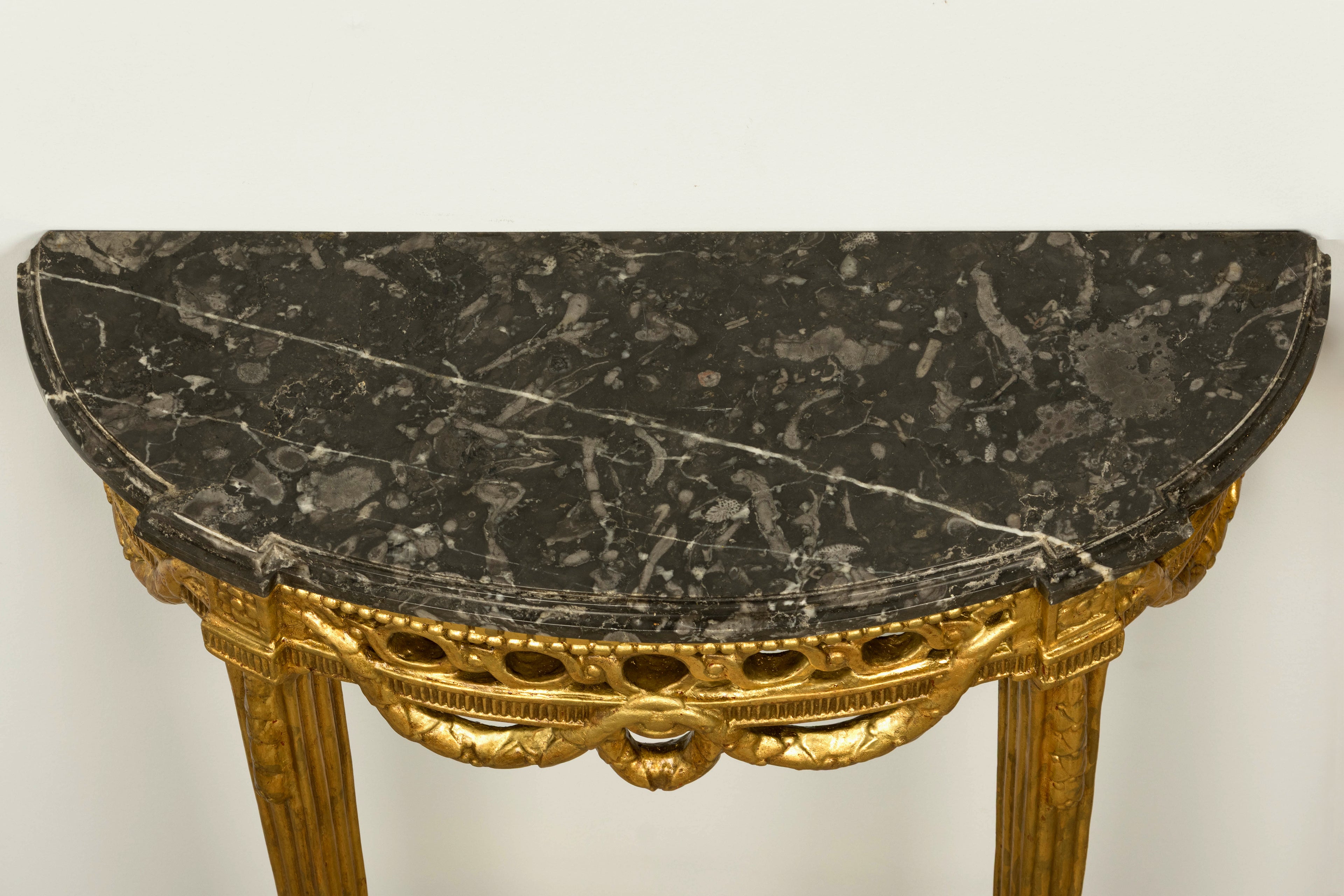 Pair of 18th Century French Louis XVI Giltwood Demilune Console Tables