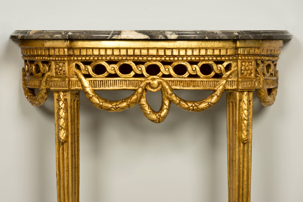 Pair of 18th Century French Louis XVI Giltwood Demilune Console Tables