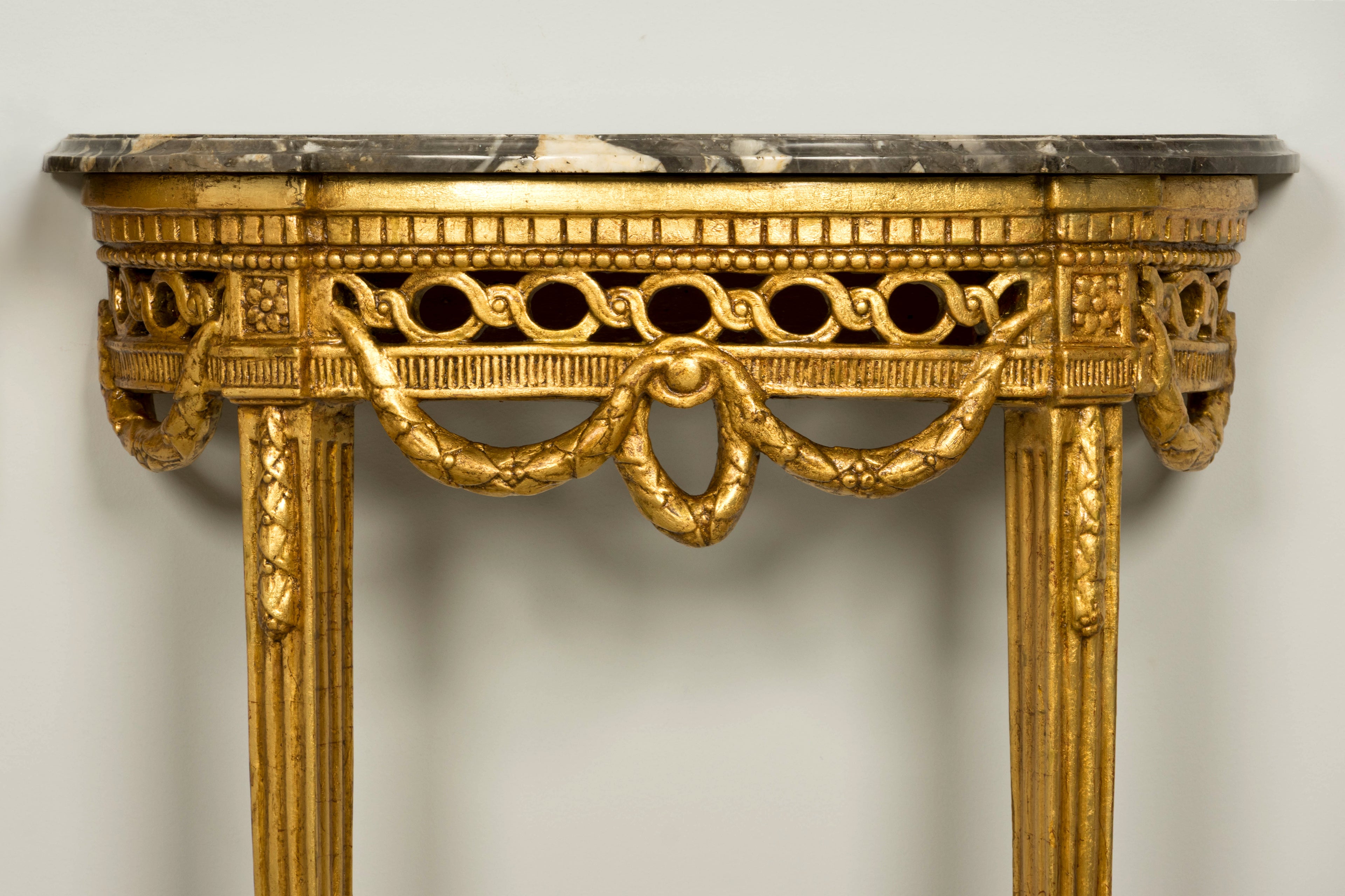 Pair of 18th Century French Louis XVI Giltwood Demilune Console Tables