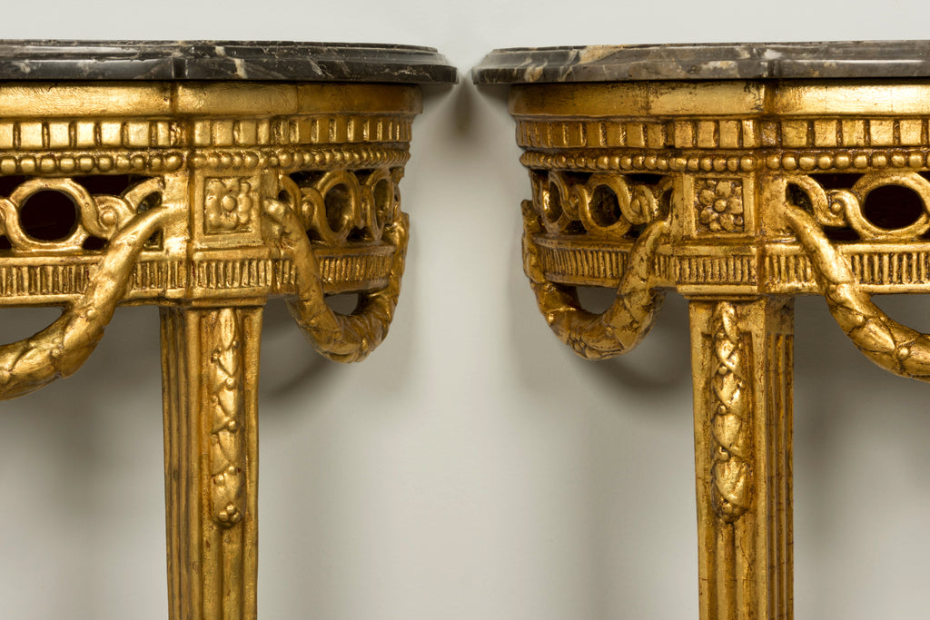 Pair of 18th Century French Louis XVI Giltwood Demilune Console Tables