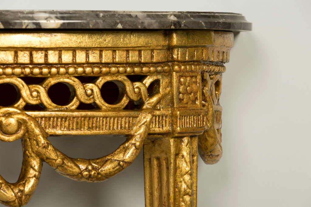 Pair of 18th Century French Louis XVI Giltwood Demilune Console Tables