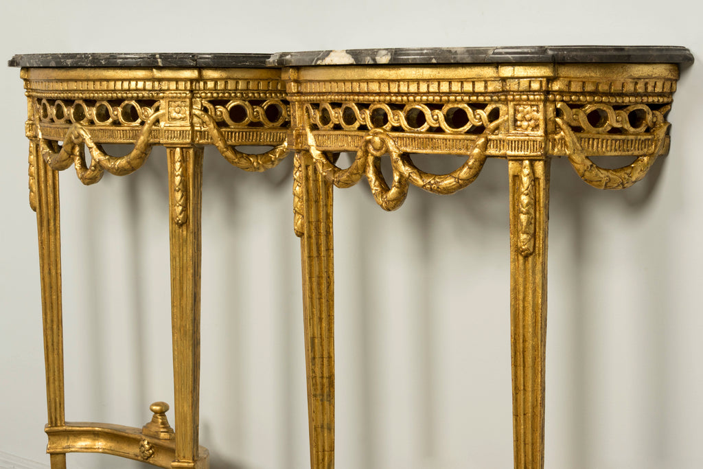 Pair of 18th Century French Louis XVI Giltwood Demilune Console Tables