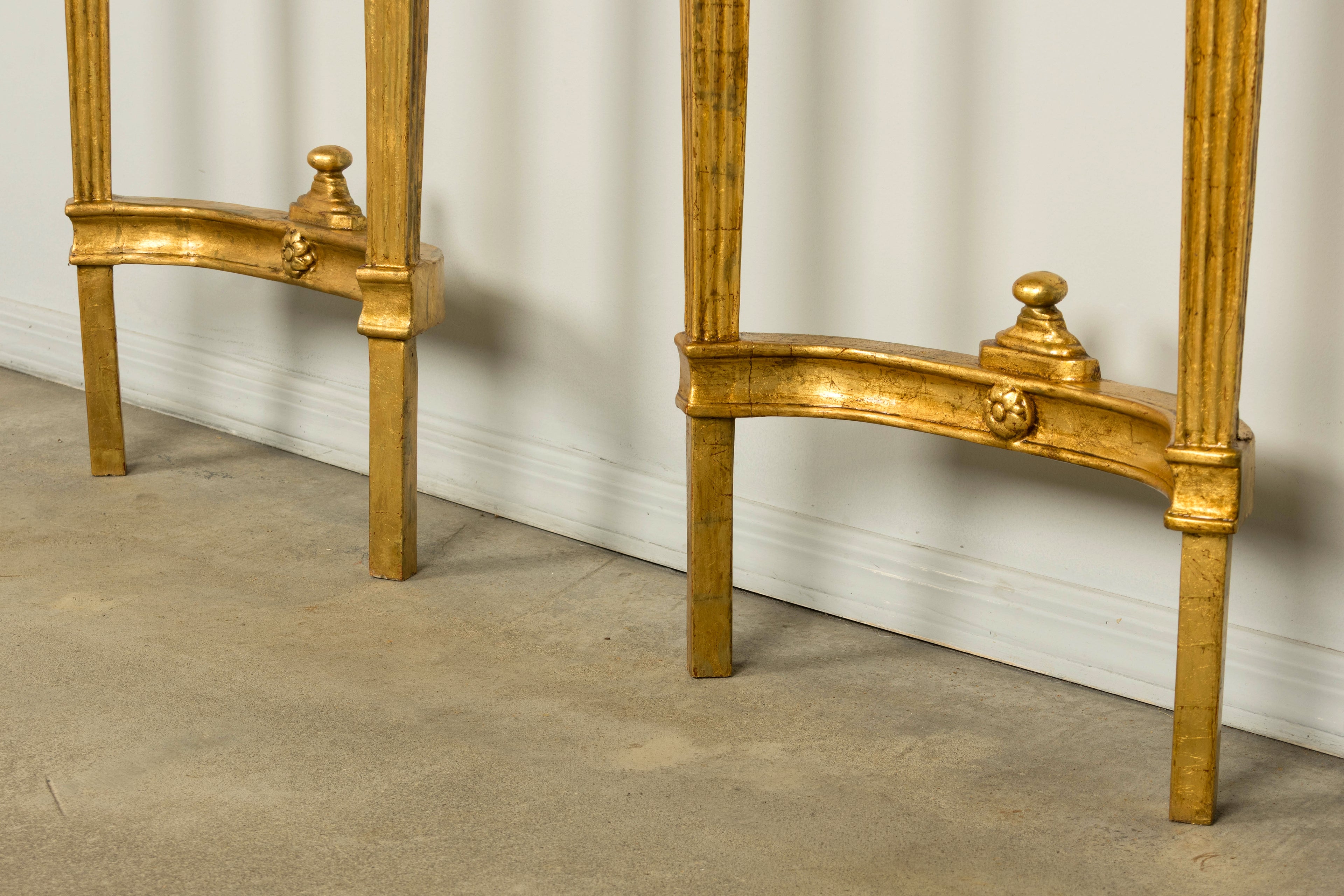 Pair of 18th Century French Louis XVI Giltwood Demilune Console Tables