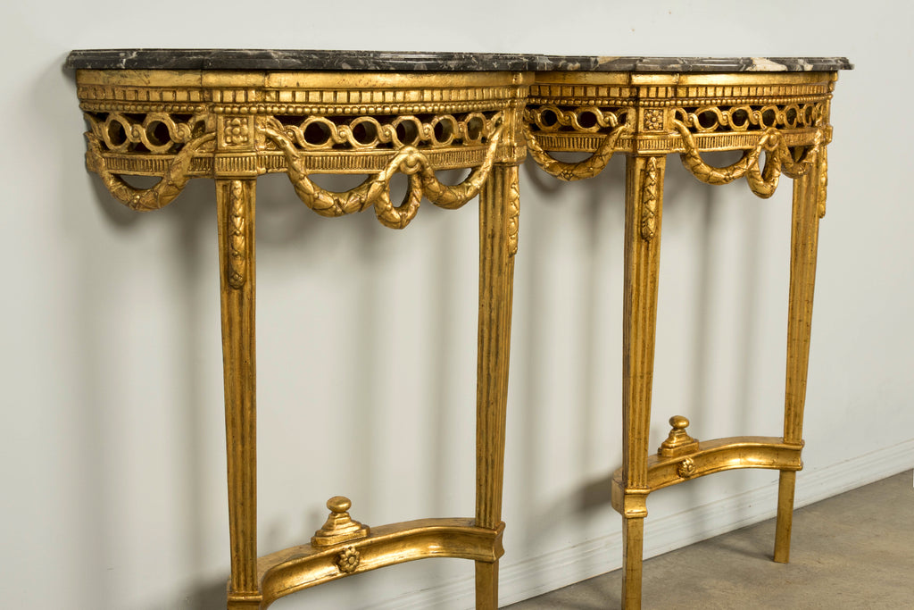 Pair of 18th Century French Louis XVI Giltwood Demilune Console Tables