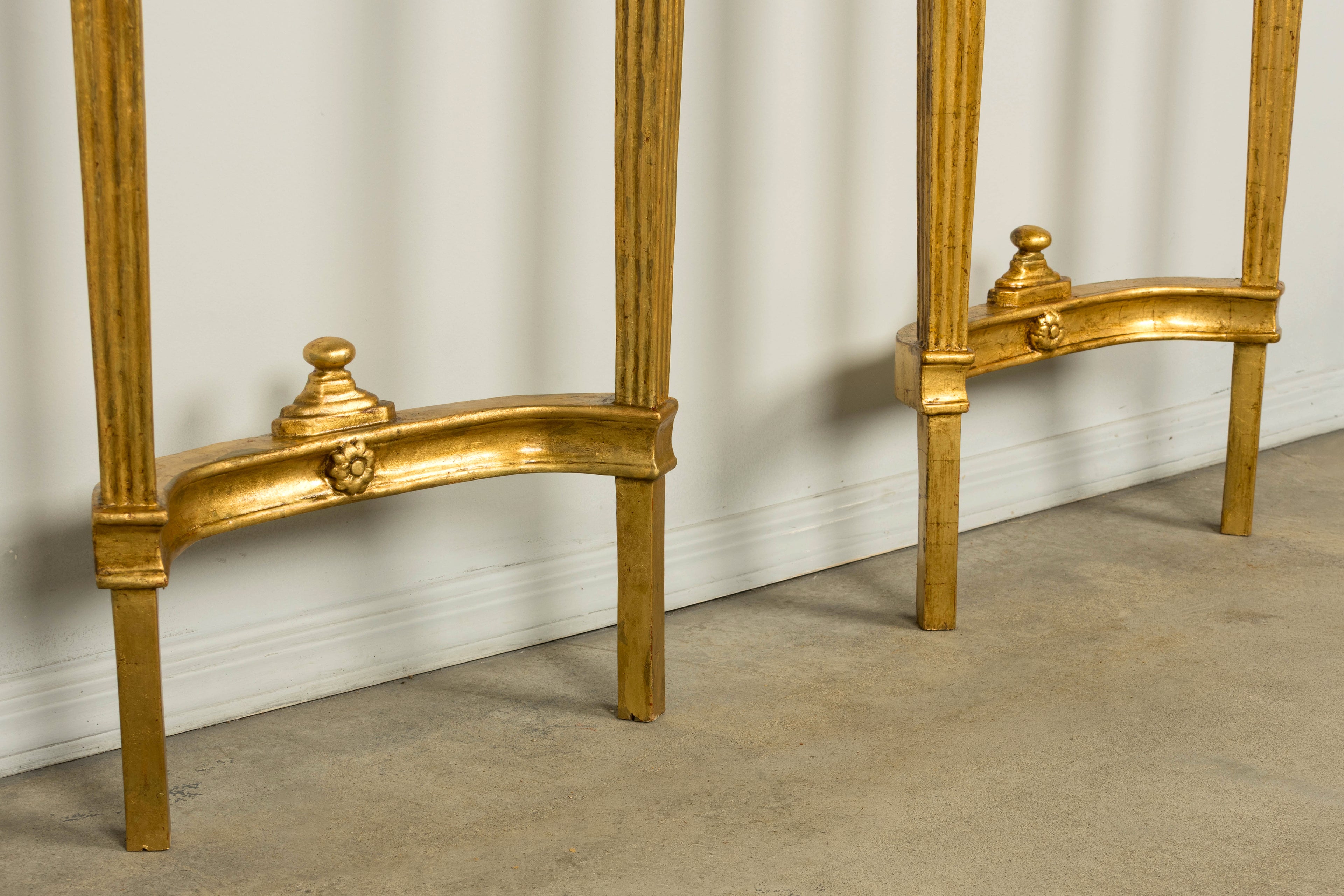 Pair of 18th Century French Louis XVI Giltwood Demilune Console Tables