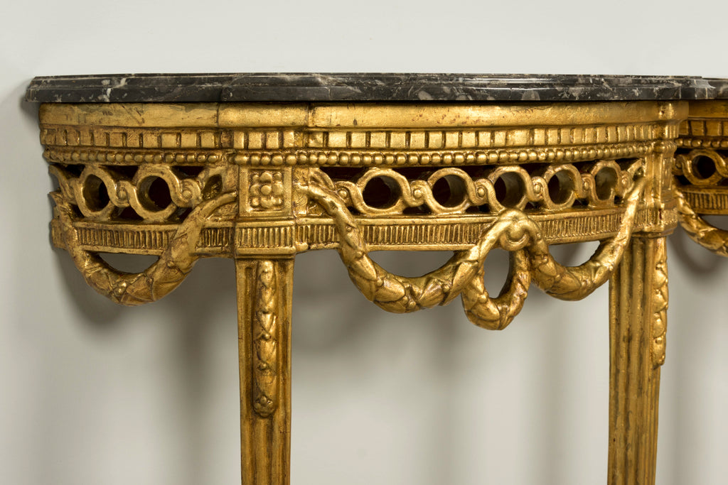 Pair of 18th Century French Louis XVI Giltwood Demilune Console Tables
