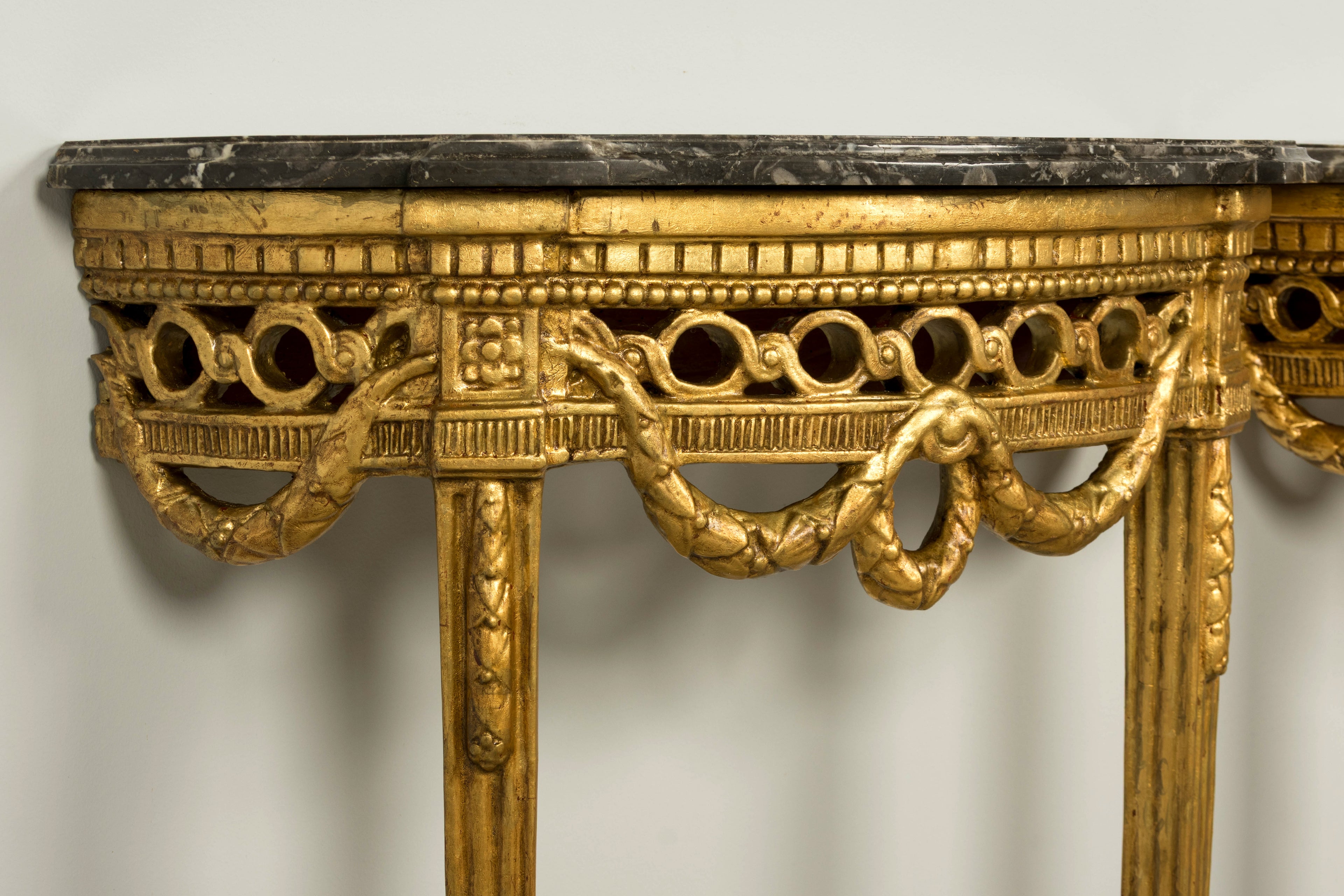 Pair of 18th Century French Louis XVI Giltwood Demilune Console Tables