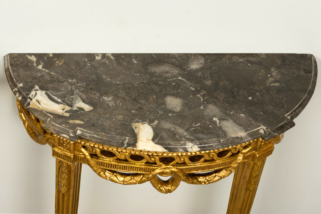 Pair of 18th Century French Louis XVI Giltwood Demilune Console Tables