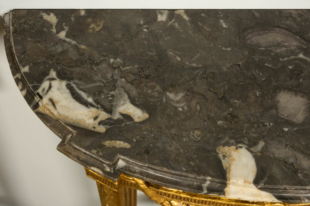 Pair of 18th Century French Louis XVI Giltwood Demilune Console Tables