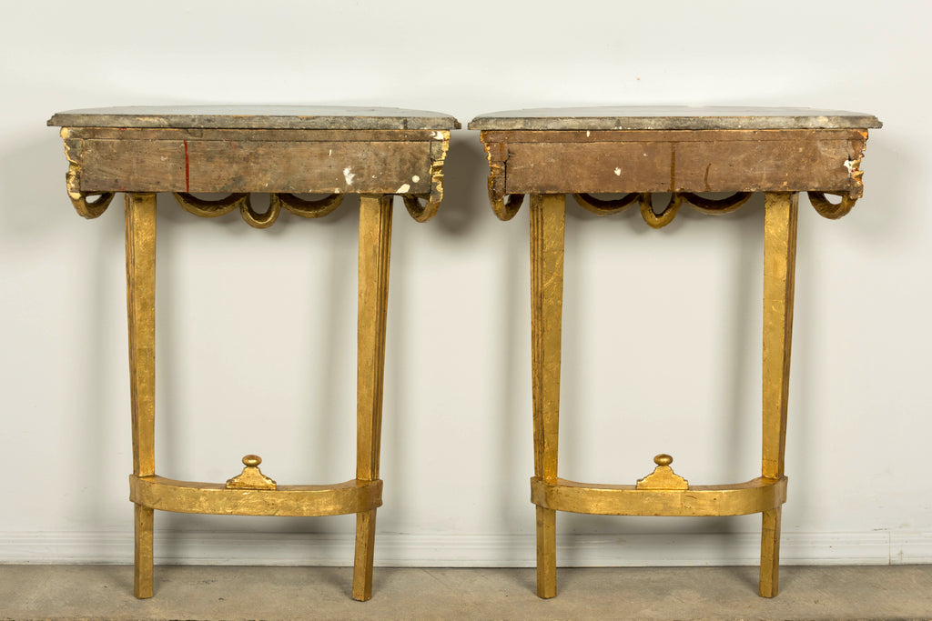 Pair of 18th Century French Louis XVI Giltwood Demilune Console Tables