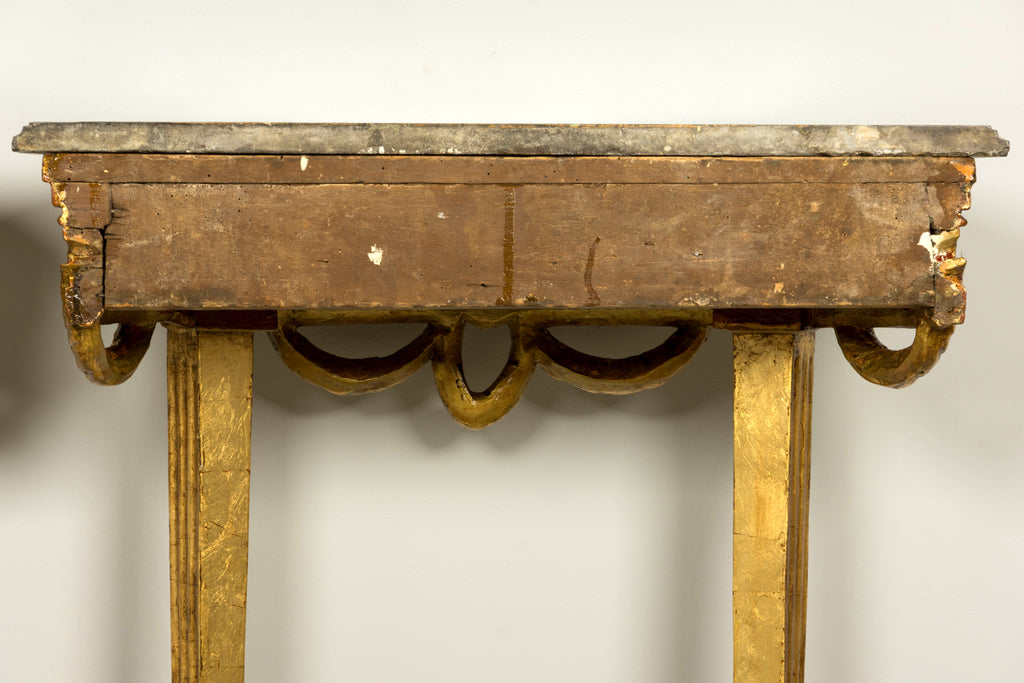 Pair of 18th Century French Louis XVI Giltwood Demilune Console Tables