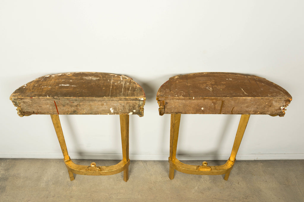 Pair of 18th Century French Louis XVI Giltwood Demilune Console Tables