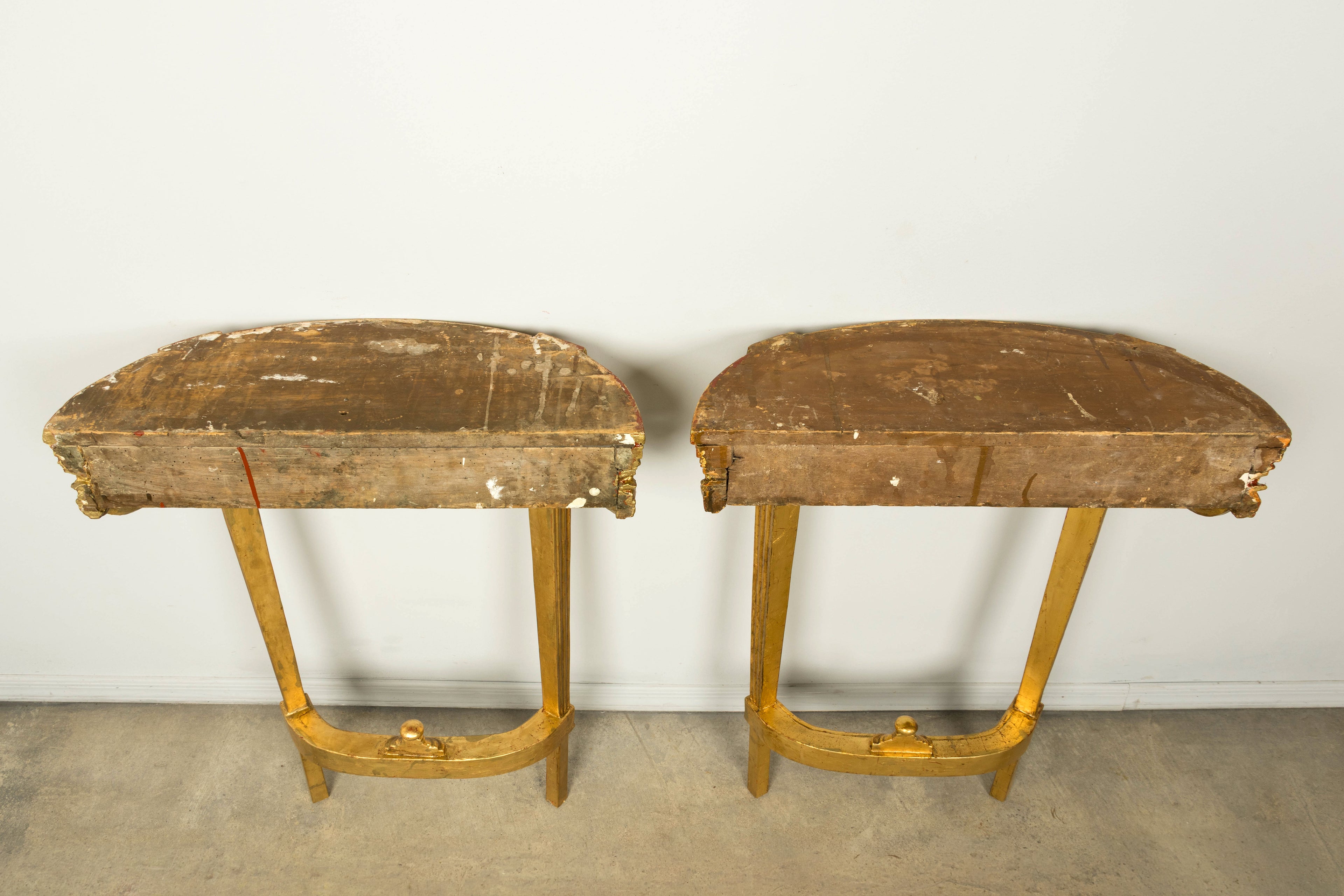 Pair of 18th Century French Louis XVI Giltwood Demilune Console Tables