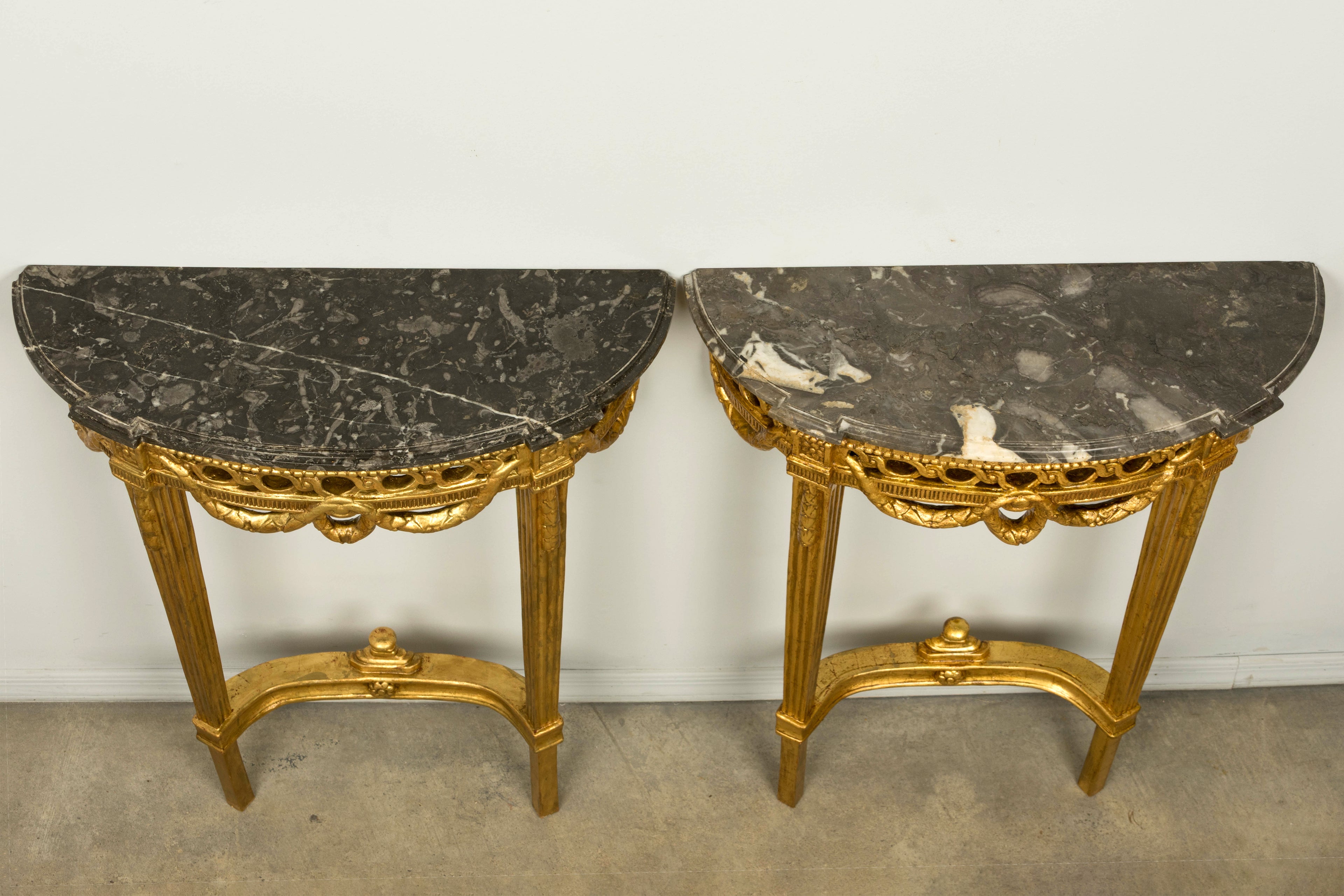 Pair of 18th Century French Louis XVI Giltwood Demilune Console Tables