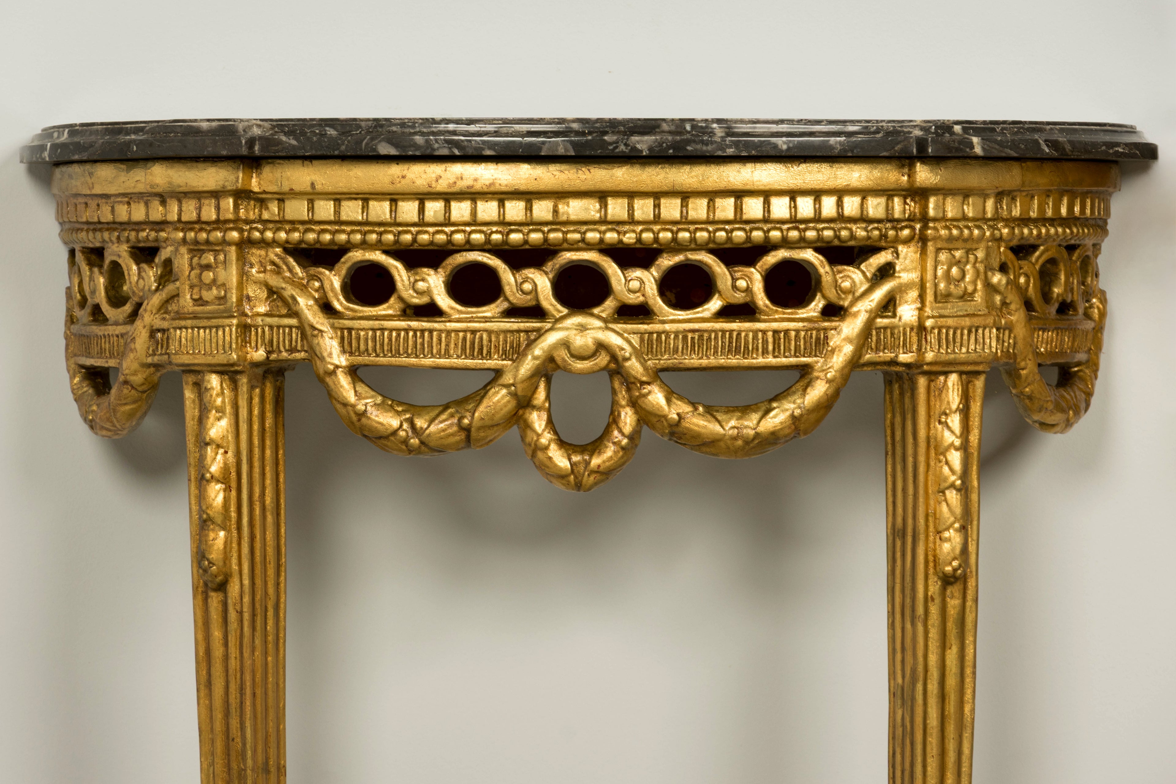 Pair of 18th Century French Louis XVI Giltwood Demilune Console Tables