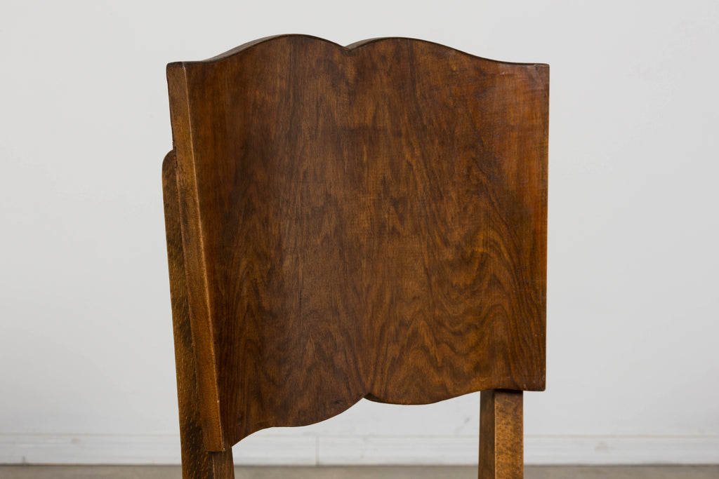 Pair of 1930s French Art Deco Mustache-Back Oak and Walnut Side Accent Chairs